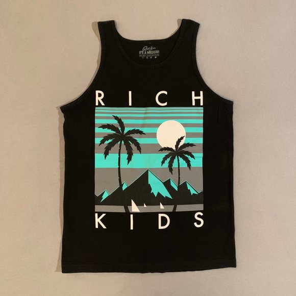 (5) Rich Kids / Fly Society Graphic Tank Tops Black White Palm Trees Floral - Picture 2 of 6